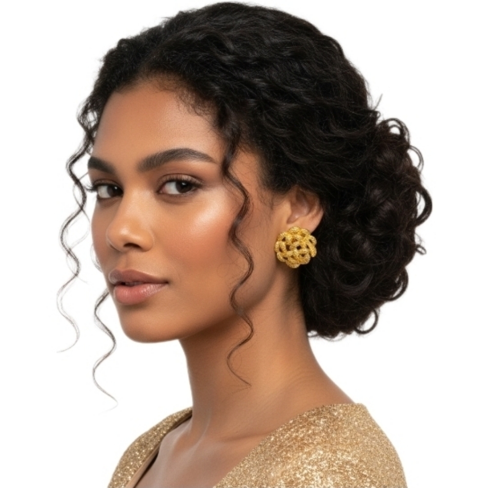 Vintage Gold Tone Knot Clip On Earrings Textured Statement Retro Jewelry